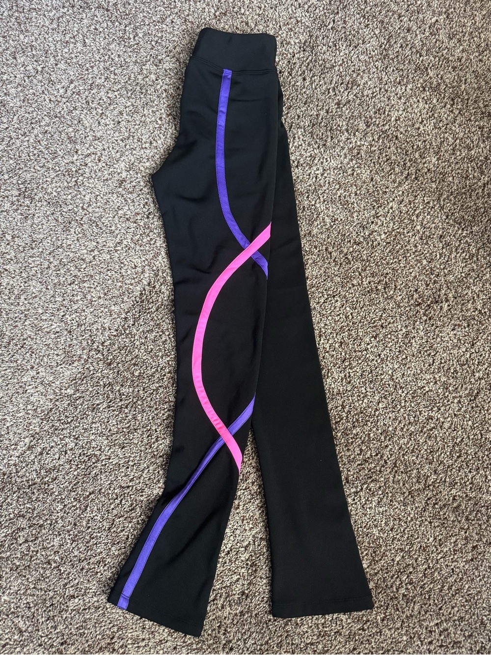 Black Leggings with Pink and Purple Side Stripes - Figure Skating & Ice Skating